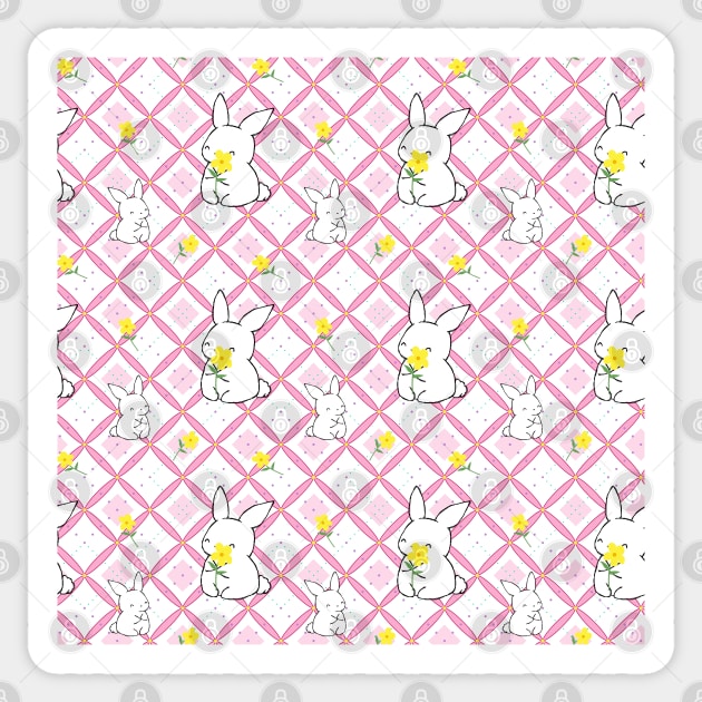 Pink Rabbit Quilt Pattern Sticker by MaplewoodMerch